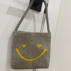 Silver Beaded Smiley Face Bag